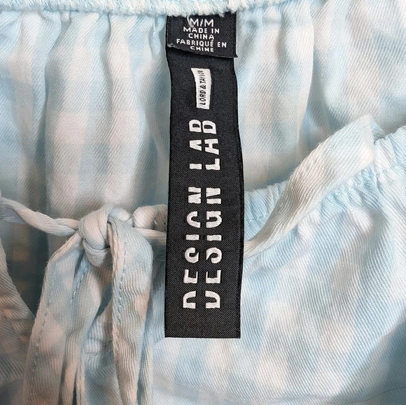 Lord & Taylor Design Lab Light Blue White Checkered Puff Sleeve Smocked Bottom M - Picture 3 of 7